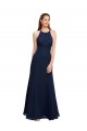 Blu marino scuro Stile sirena Capestro Alto Collo Chiffona Lunga Abiti da damigella donore / Abiti da ballo AllIngrosso