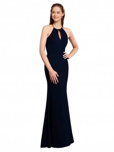 Blu marino scuro Stile sirena Capestro Chiffona Lunga Abiti da damigella donore AllIngrosso