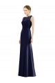 Blu marino scuro Stile sirena Illusione Chiffona Pizzo Lunga Abiti da damigella donore AllIngrosso