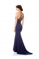 Blu navy Stile sirena Capestro Alto Collo Crespo Elastico Lunga Formali Abiti da damigella donore / Abiti da sera / Abiti da ballo AllIngrosso