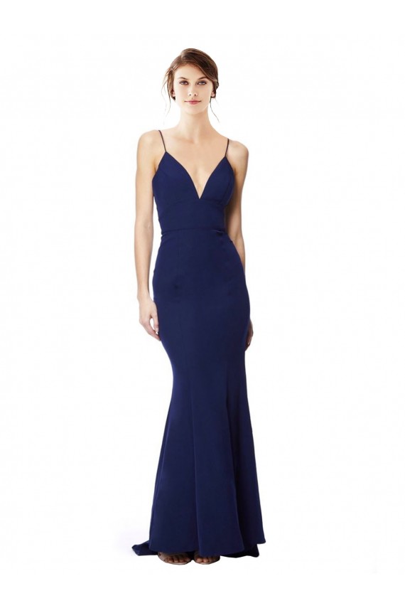 Blu navy Stile sirena Sottili Alto Collo Crespo Elastico Lunga Formali Abiti da damigella donore / Abiti da sera / Abiti da ballo AllIngrosso