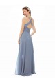 Blu polveroso Linea A Capestro Alto Collo Chiffona Lunga Abiti da damigella donore AllIngrosso