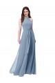 Blu polveroso Linea A Capestro Alto Collo Chiffona Lunga Abiti da damigella donore AllIngrosso