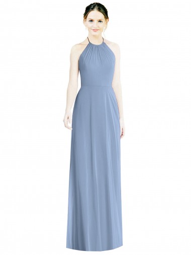 Blu polveroso Linea A Capestro Chiffona Lunga Abiti da damigella donore AllIngrosso