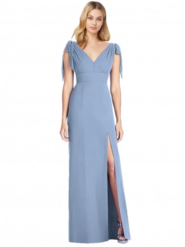 Blu polveroso Stile sirena Scollatura a V Chiffona Lunga Abiti da damigella donore AllIngrosso