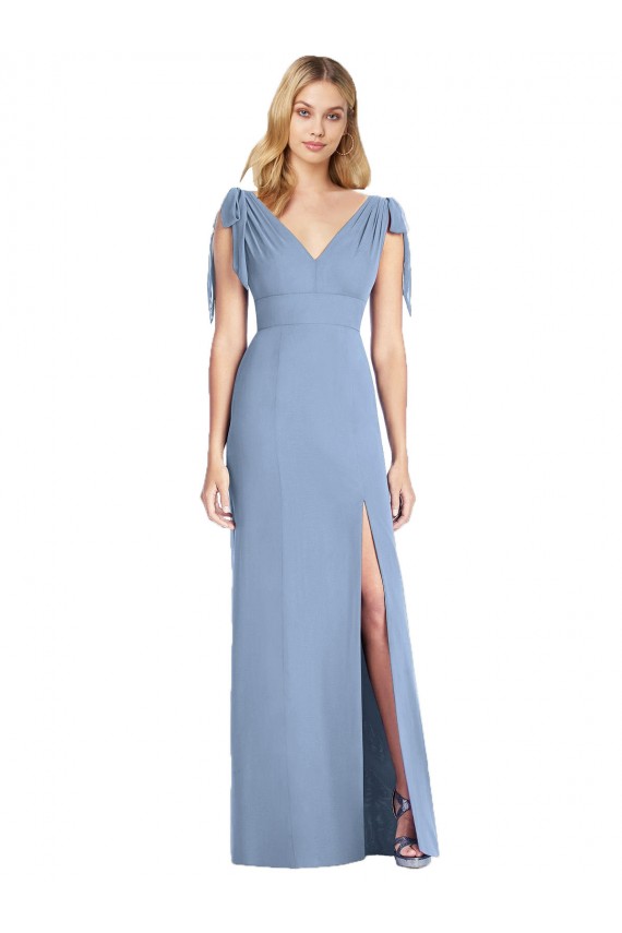 Blu polveroso Stile sirena Scollatura a V Chiffona Lunga Abiti da damigella donore AllIngrosso