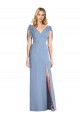 Blu polveroso Stile sirena Scollatura a V Chiffona Lunga Abiti da damigella donore AllIngrosso