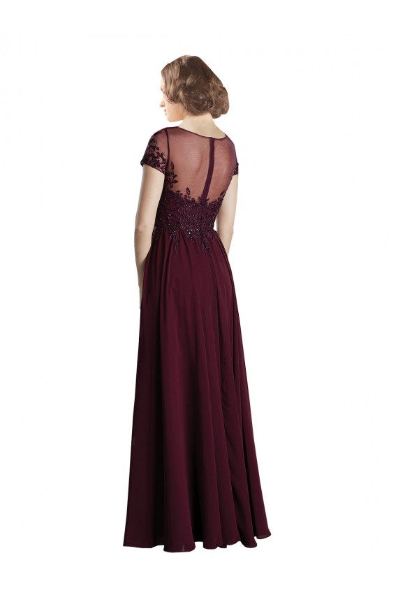 Borgogna scuro Linea A Collo Gioiello Tulle Chiffona Lunga Abiti da damigella donore AllIngrosso
