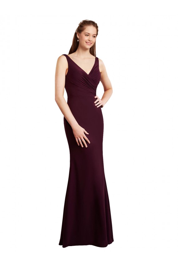 Borgogna scuro Stile sirena Scollatura a V Chiffona Lunga Abiti da damigella donore AllIngrosso