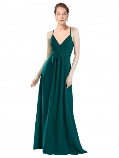 Cacciatore verde Linea A Scollatura a V Chiffona Lunga Abiti da damigella donore AllIngrosso