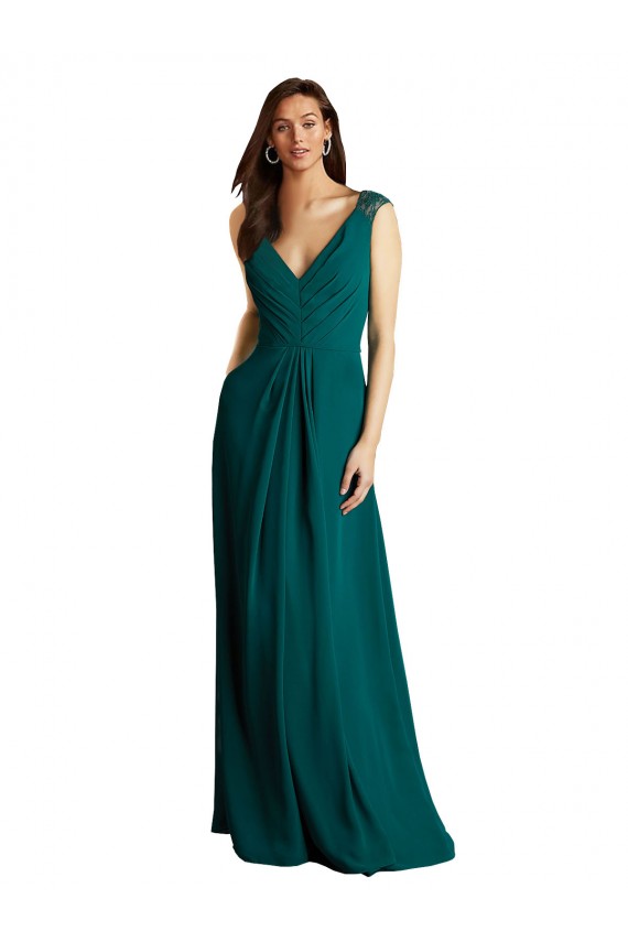 Cacciatore verde Linea A Scollatura a V Chiffona Pizzo Lunga Abiti da damigella donore AllIngrosso