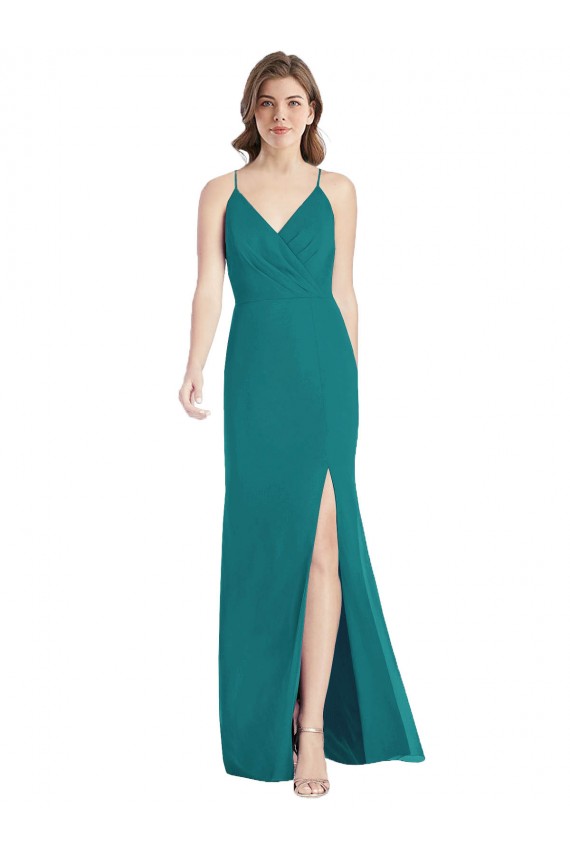 Cacciatore verde Stile sirena Sottili Scollatura a V Chiffona Lunga Abiti da damigella donore AllIngrosso