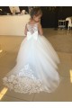 Champagne Abito da ballo Innamorato Tulle Pizzo Lunga Abiti da ragazza di fiori AllIngrosso