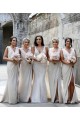 Champagne Linea A Scollatura a V Chiffona Lunga Abiti da damigella donore AllIngrosso