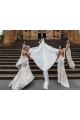 Champagne Linea A Scollatura a V Chiffona Lunga Abiti da damigella donore AllIngrosso