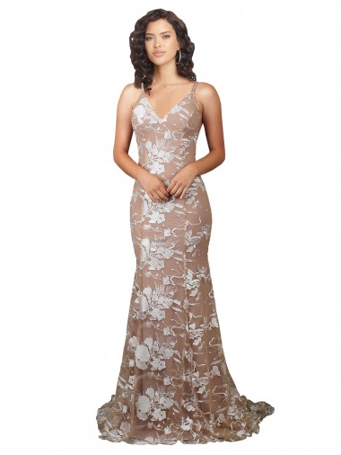 Champagne Stile sirena Scollatura a V Sweep treno Pizzo Abiti da sposa AllIngrosso