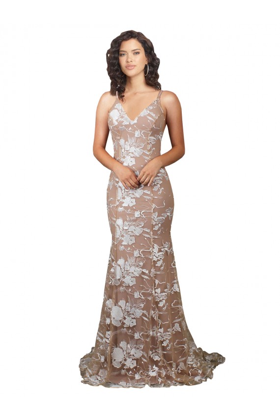 Champagne Stile sirena Scollatura a V Sweep treno Pizzo Abiti da sposa AllIngrosso