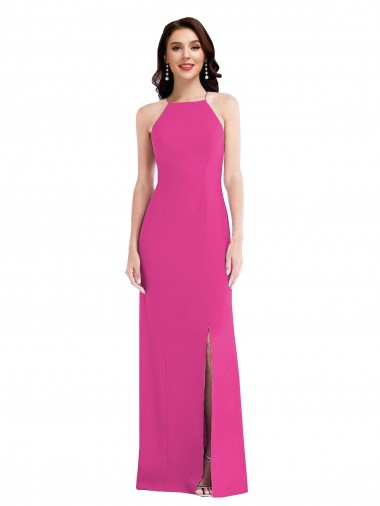 Fucsia Tromba Capestro Alto Collo Crespo Elastico Lunga Formali Abiti da damigella donore / Abiti da sera / Abiti da ballo AllIngrosso
