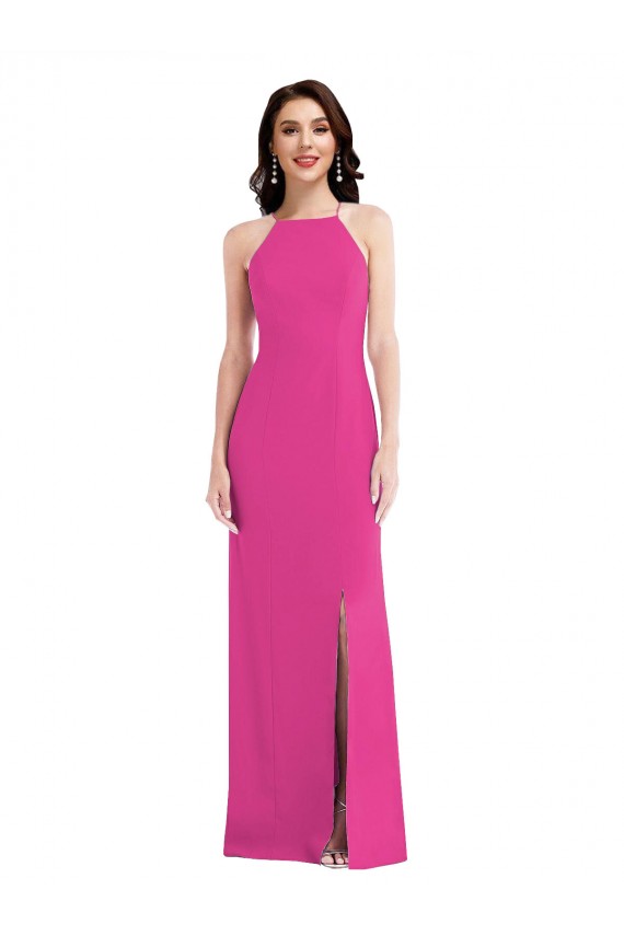 Fucsia Tromba Capestro Alto Collo Crespo Elastico Lunga Formali Abiti da damigella donore / Abiti da sera / Abiti da ballo AllIngrosso