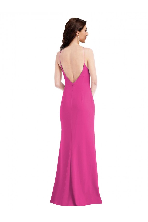 Fucsia Tromba Capestro Alto Collo Crespo Elastico Lunga Formali Abiti da damigella donore / Abiti da sera / Abiti da ballo AllIngrosso