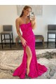 Fucsia Tubino Senza spalline Sweep treno Paillettes Velluto Lunga Abiti da ballo AllIngrosso
