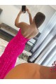 Fucsia Tubino Senza spalline Sweep treno Paillettes Velluto Lunga Abiti da ballo AllIngrosso