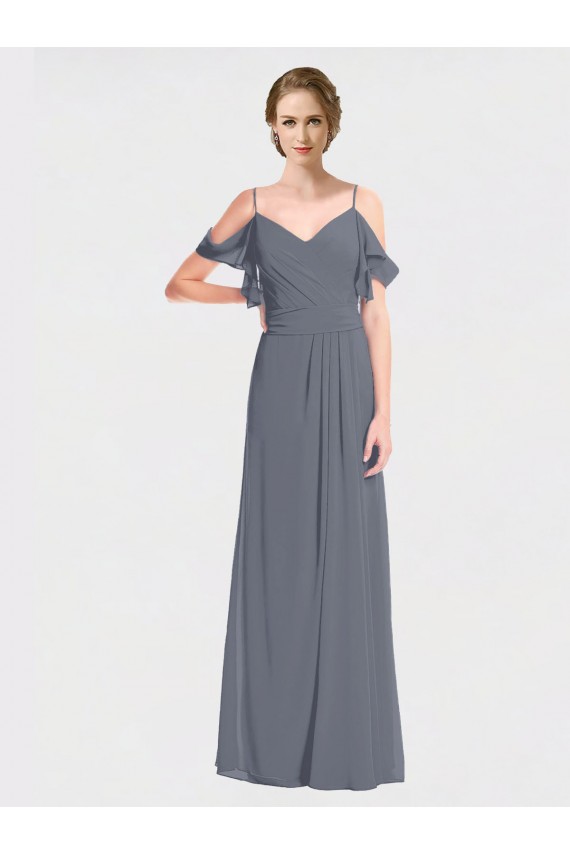 Grigio ardesia Linea A Scollatura a V Chiffona Lunga Abiti da damigella donore AllIngrosso