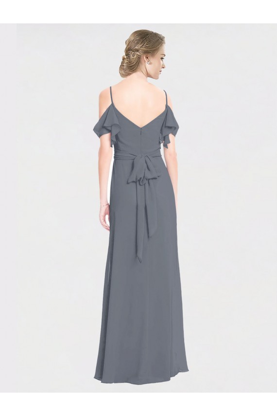 Grigio ardesia Linea A Scollatura a V Chiffona Lunga Abiti da damigella donore AllIngrosso