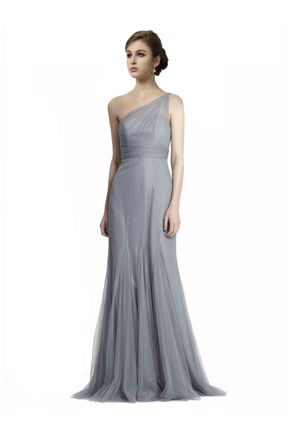 Grigio ardesia Stile sirena Una spalla Tulle Lunga Abiti da damigella donore AllIngrosso