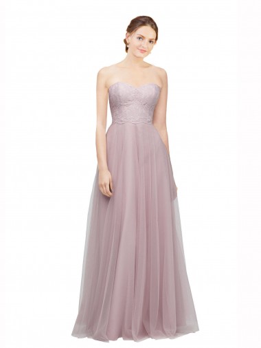 Light Lilac Linea A Innamorato Tulle Pizzo Lunga Abiti da damigella donore AllIngrosso
