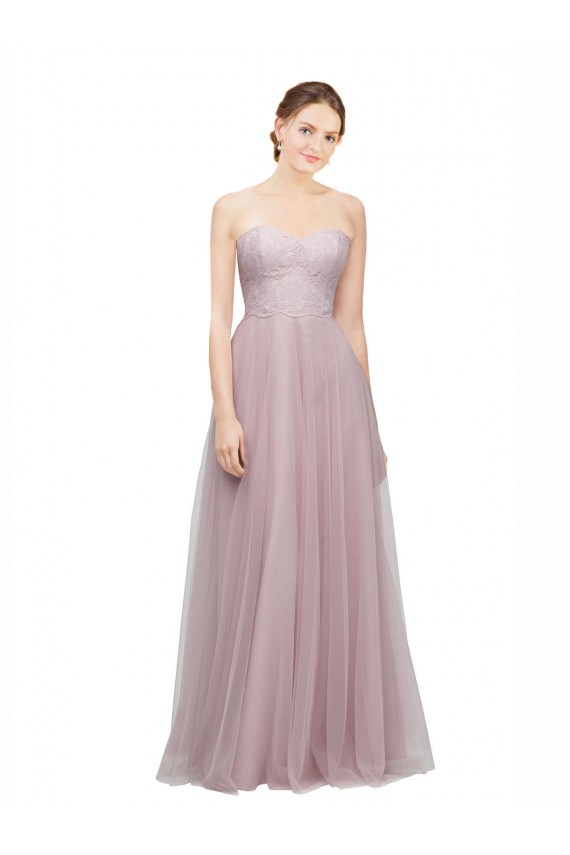 Light Lilac Linea A Innamorato Tulle Pizzo Lunga Abiti da damigella donore AllIngrosso
