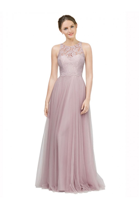 Light Lilac Linea A Innamorato Tulle Pizzo Lunga Abiti da damigella donore AllIngrosso