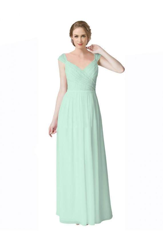 Menta verde Linea A Scollatura a V Chiffona Pizzo Lunga Abiti da damigella donore AllIngrosso