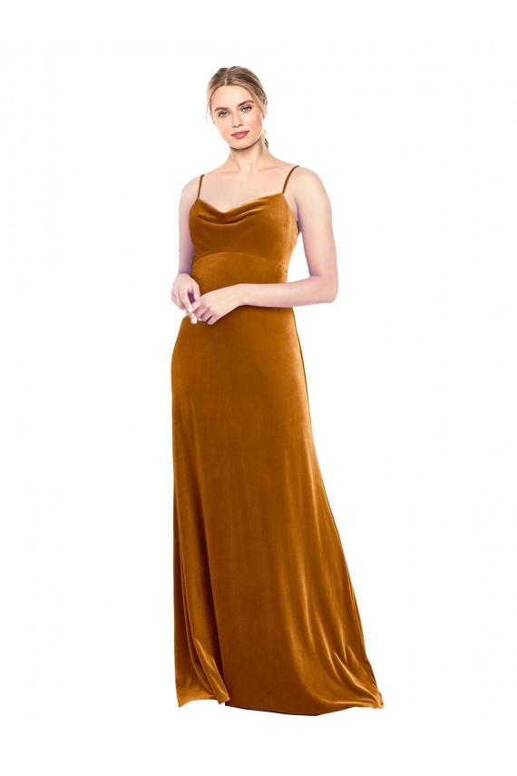 Oro Linea A Sottili Cappuccio Velluto Elastico Lunga Abiti da damigella donore / Abiti da ballo AllIngrosso