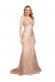 Oro rosa Stile sirena Scollatura a V Paillettes Paillettes Scintillanti Lunga Formali Abiti da damigella donore / Abiti da sera / Abiti da ballo AllIngrosso