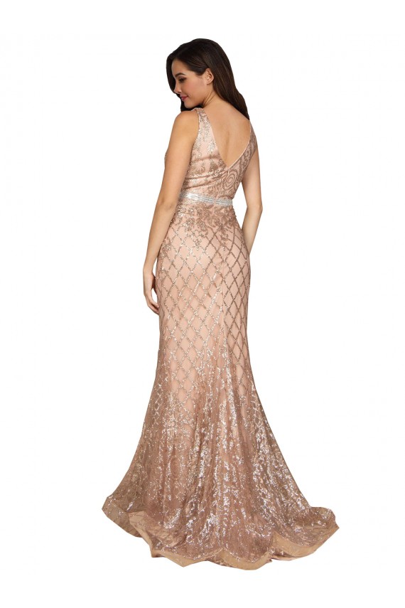 Oro rosa Stile sirena Scollatura a V Paillettes Paillettes Scintillanti Lunga Formali Abiti da damigella donore / Abiti da sera / Abiti da ballo AllIngrosso