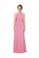 Pelle rosa Linea A Capestro Alto Collo Chiffona Lunga Abiti da damigella donore AllIngrosso