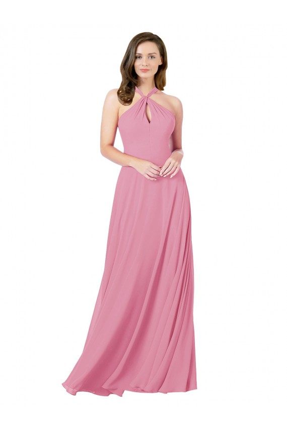 Pelle rosa Linea A Capestro Chiffona Lunga Abiti da damigella donore / Abiti da ballo AllIngrosso