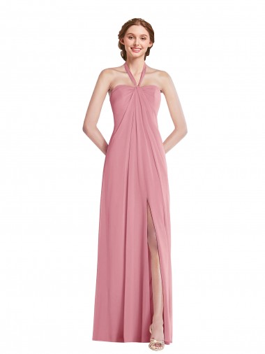 Pelle rosa Linea A Capestro Chiffona Lunga Abiti da damigella donore AllIngrosso