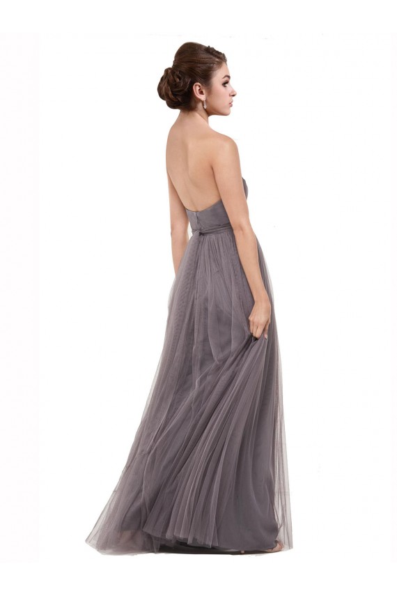 Pewter Linea A Sottili Tulle Lunga Abiti da damigella donore AllIngrosso