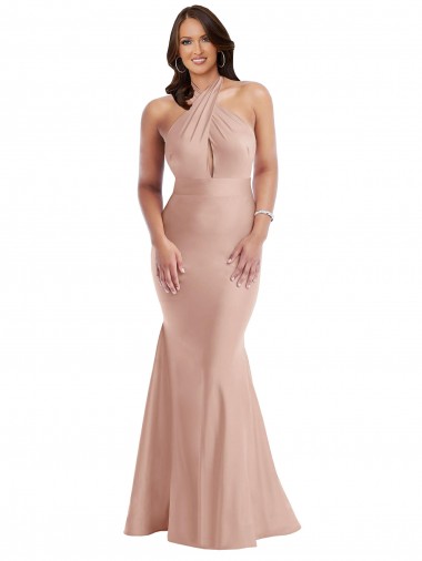 Rosa polveroso Stile sirena Capestro Raso Setoso Lunga Formali Abiti da damigella donore / Abiti da sera / Abiti da ballo AllIngrosso