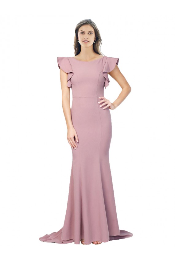 Rosa polveroso Stile sirena Girocollo Sweep treno Crespo Elastico Lunga Formali Abiti da damigella donore / Abiti da sera / Abiti da ballo AllIngrosso