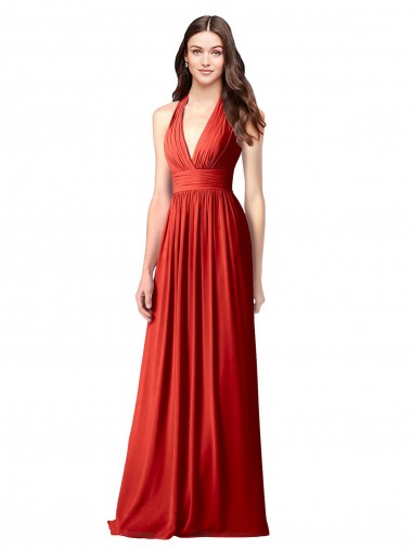 Rosso Linea A Capestro Scollatura a V Chiffona Lunga Abiti da damigella donore AllIngrosso