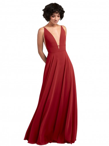 Rosso Linea A Scollatura a V Chiffona Lunga Abiti da damigella donore AllIngrosso