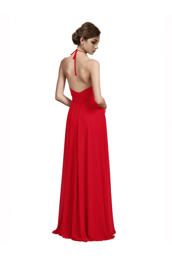 Rosso Linea A Sottili Capestro Scollatura a V Chiffona Lunga Abiti da damigella donore AllIngrosso