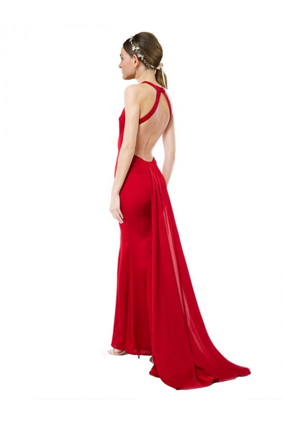 Rosso Stile sirena Capestro Alto Collo Crespo Elastico Lunga Formali Abiti da damigella donore / Abiti da sera / Abiti da ballo AllIngrosso