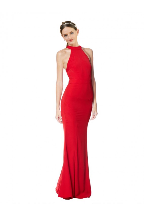 Rosso Stile sirena Capestro Alto Collo Crespo Elastico Lunga Formali Abiti da damigella donore / Abiti da sera / Abiti da ballo AllIngrosso