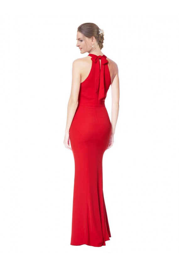 Rosso Stile sirena Capestro Alto Collo Crespo Elastico Lunga Formali Abiti da damigella donore / Abiti da sera / Abiti da ballo AllIngrosso