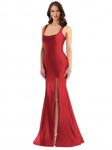 Rosso Stile sirena Piazza Raso Setoso Lunga Formali Abiti da damigella donore / Abiti da sera / Abiti da ballo AllIngrosso