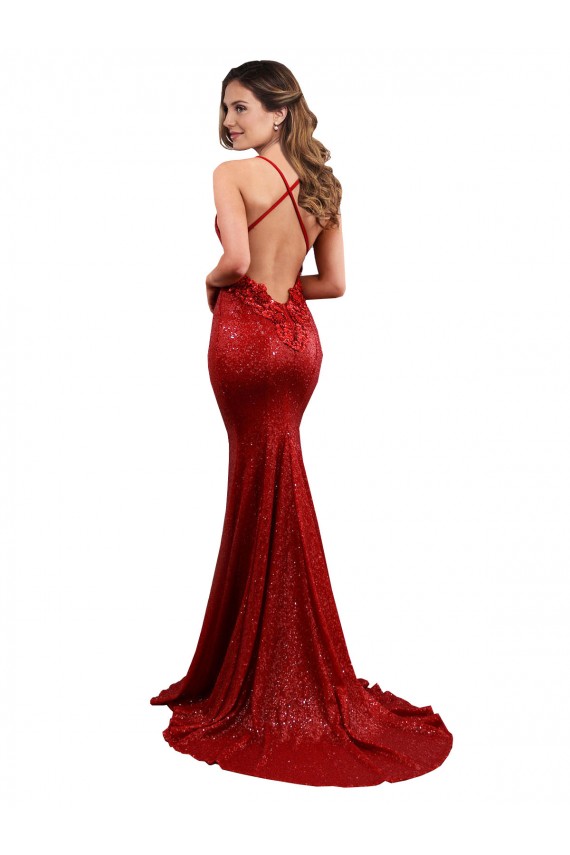 Rosso Stile sirena Scollatura a V Paillettes Lunga Formali Abiti da damigella donore / Abiti da sera / Abiti da ballo AllIngrosso